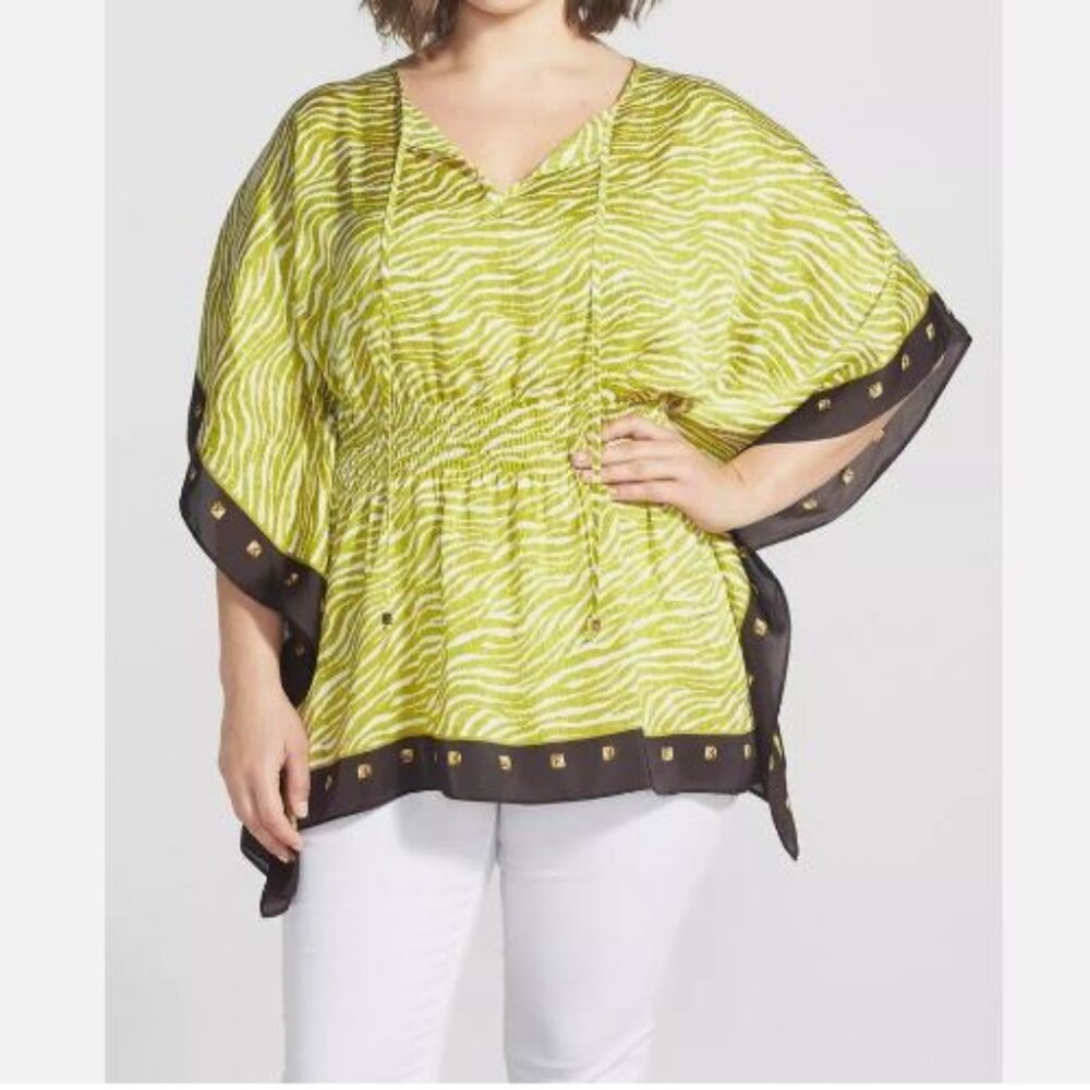 Michael Kors Savannah Zebra Tiger Acid Lemon Caftan Tunic Top